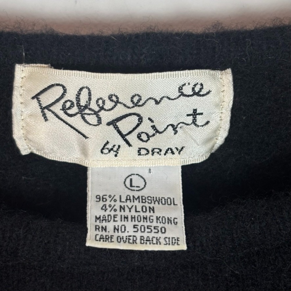 Reference Point by Dray Lambswool Black Floral Sequence 90's Sweater Womens LG‎ - Picture 3 of 8